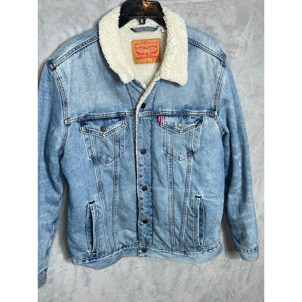 Levi's Sherpa Lined Denim Trucker Jean Jacket Blue Button Front XL